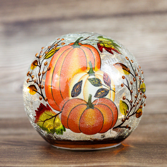 Harvest Pumpkin - Crackle Glass Orb - Product Image by A Cheerful Giver