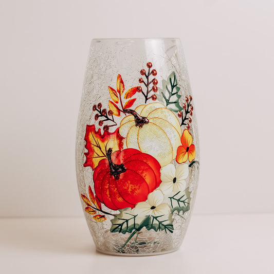 Floral Pumpkin - Crackle Glass Short Vase