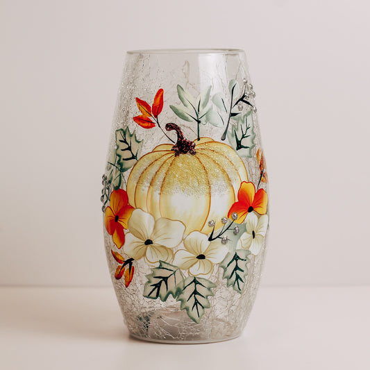 White Pumpkin - Crackle Glass Short Vase