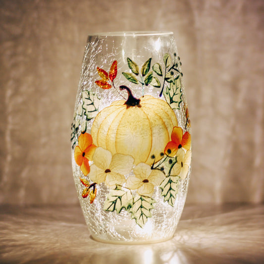 White Pumpkin - Crackle Glass Short Vase