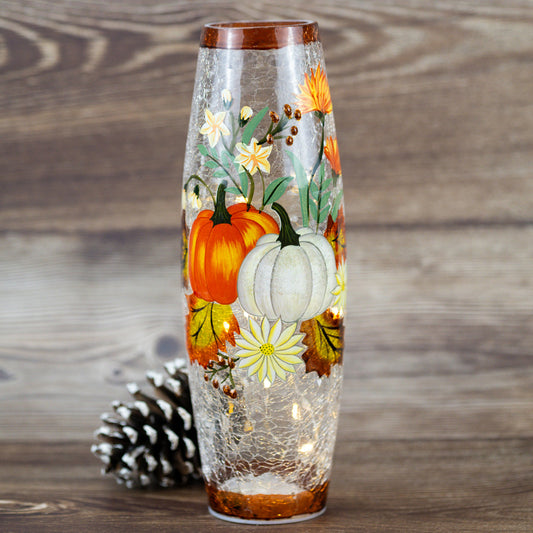 Floral Pumpkin - Crackle Glass Vase