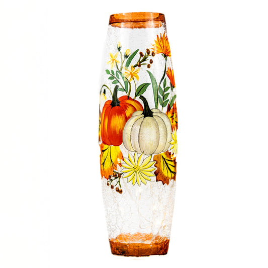 Floral Pumpkin - Crackle Glass Vase