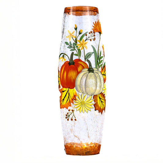 Floral Pumpkin - Crackle Glass Vase
