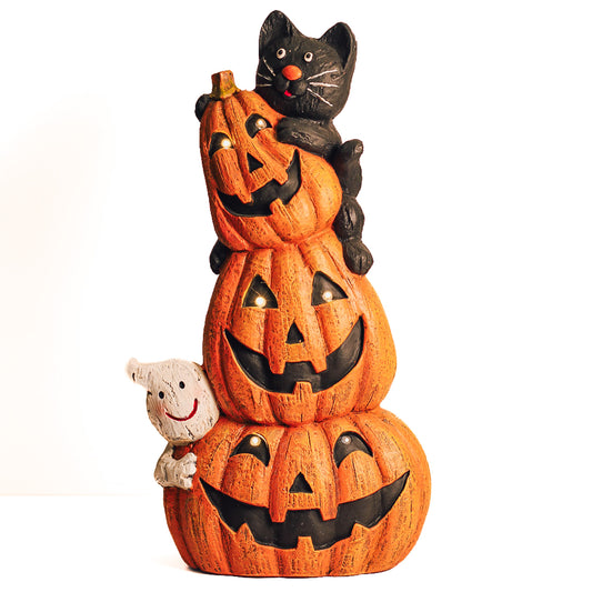 Ghost Cat Pumpkin Stack