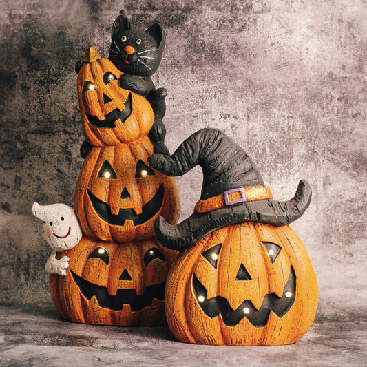 Ghost Cat Pumpkin Stack