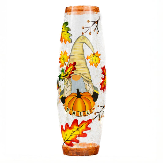 Fall Gnome - Crackle Glass Vase