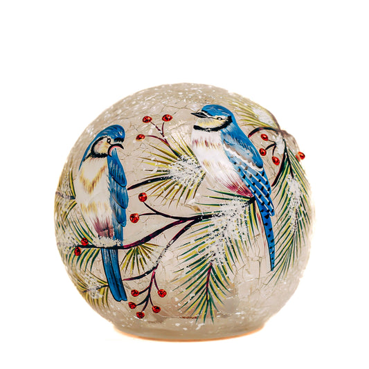 Blue Jay - Crackle Glass Orb
