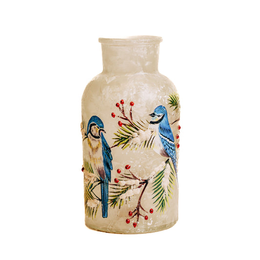 Blue Jay - Crackle Glass Bottle