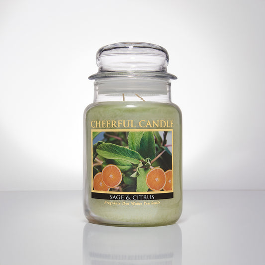 Sage & Citrus Scented Candle -24 oz, Double Wick, Cheerful Candle