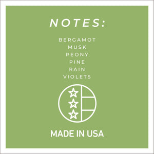 After The Rain Scent Notes - Bergamot, Musk, Peony, Pine, Rain, Violets - Made in USA - A Cheerful Giver