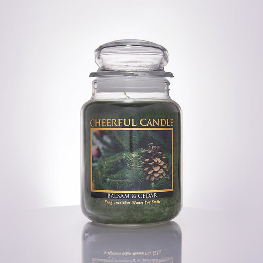 Balsam & Cedar Scented Candle -24 oz, Double Wick, Cheerful Candle