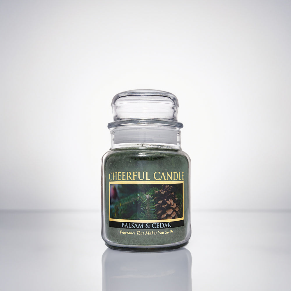 Balsam & Cedar Scented Candle - 6 oz, Single Wick, Cheerful Candle