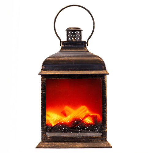 Vertical Fireplace - Gold LED Lantern