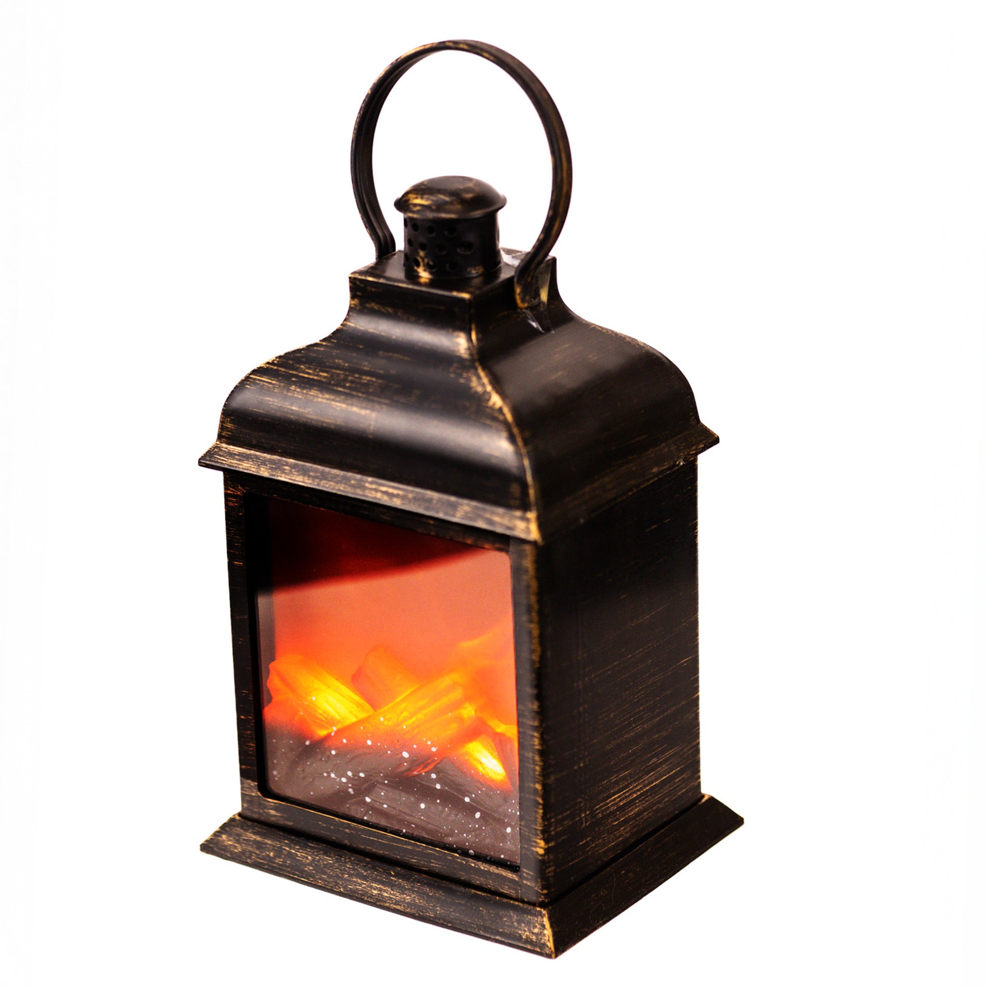 Vertical Fireplace - Gold LED Lantern