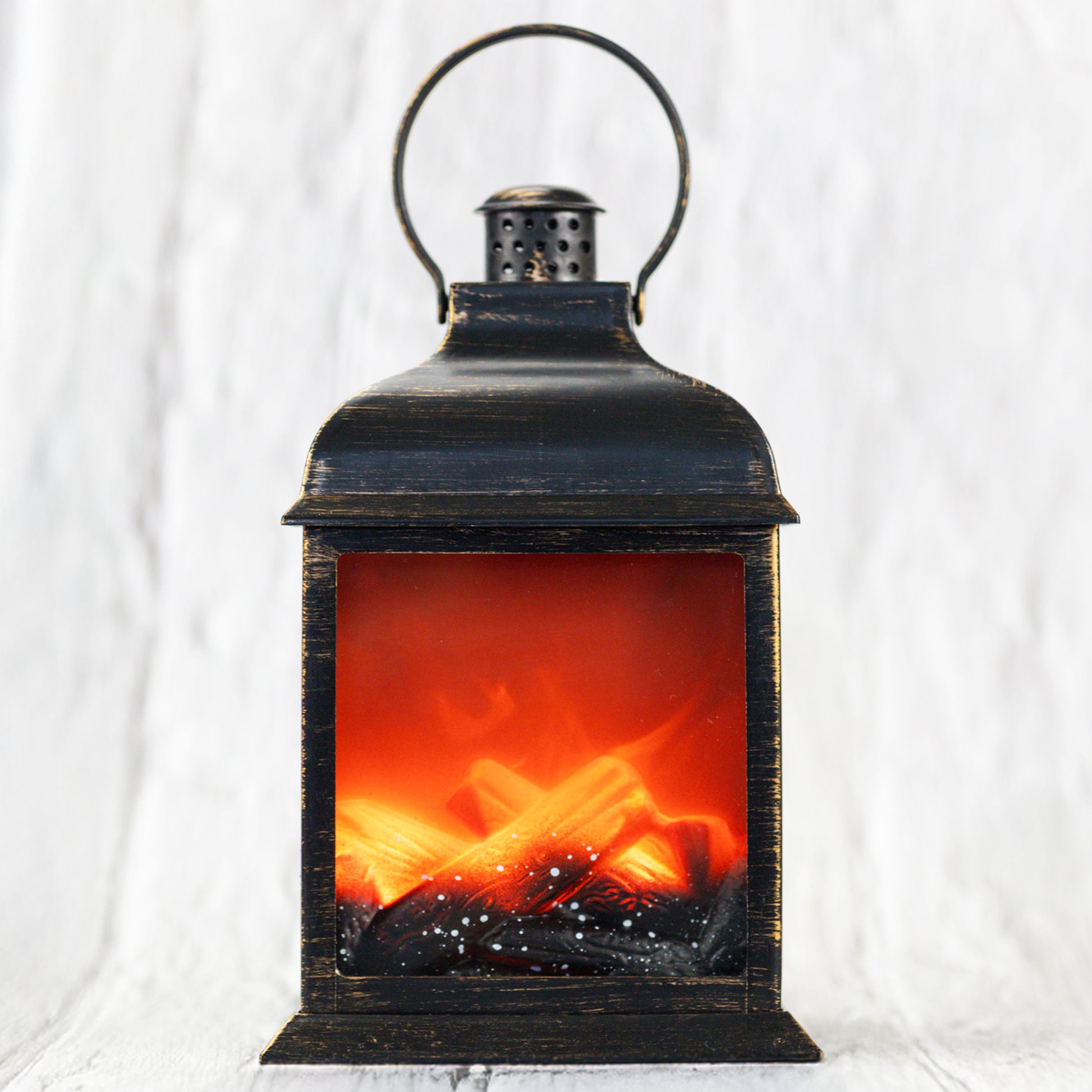 Vertical Fireplace - Gold LED Lantern