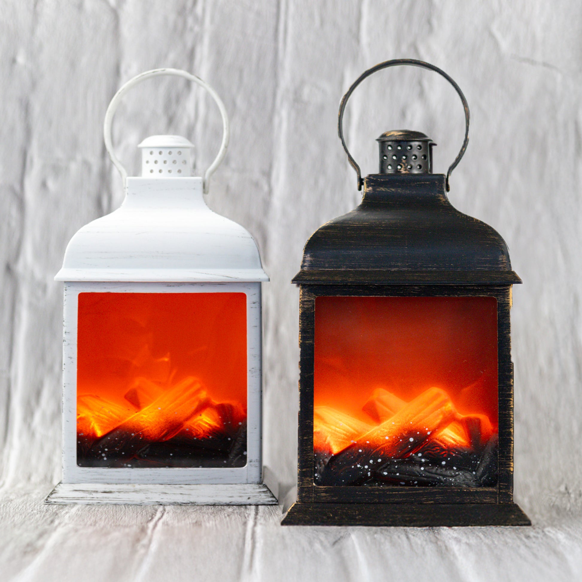 Vertical Fireplace - Gold LED Lantern