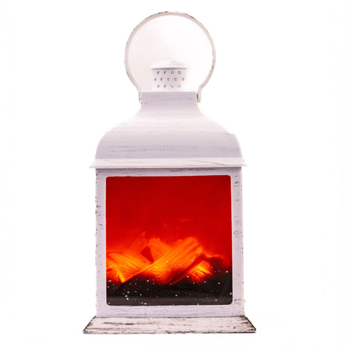 Vertical Fireplace - White LED Lantern