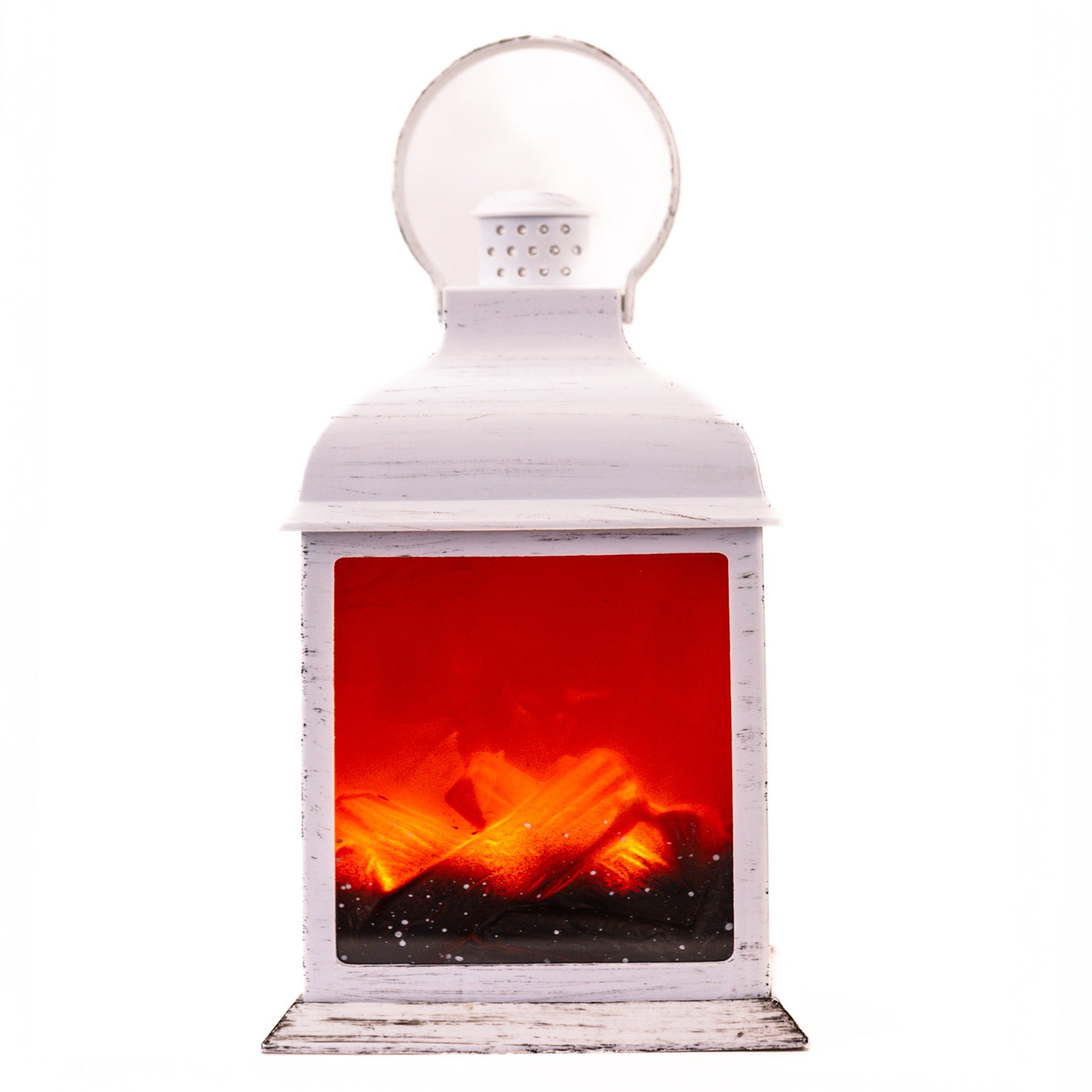Vertical Fireplace - White LED Lantern