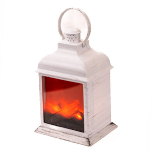Vertical Fireplace - White LED Lantern