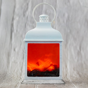 Vertical Fireplace - White LED Lantern