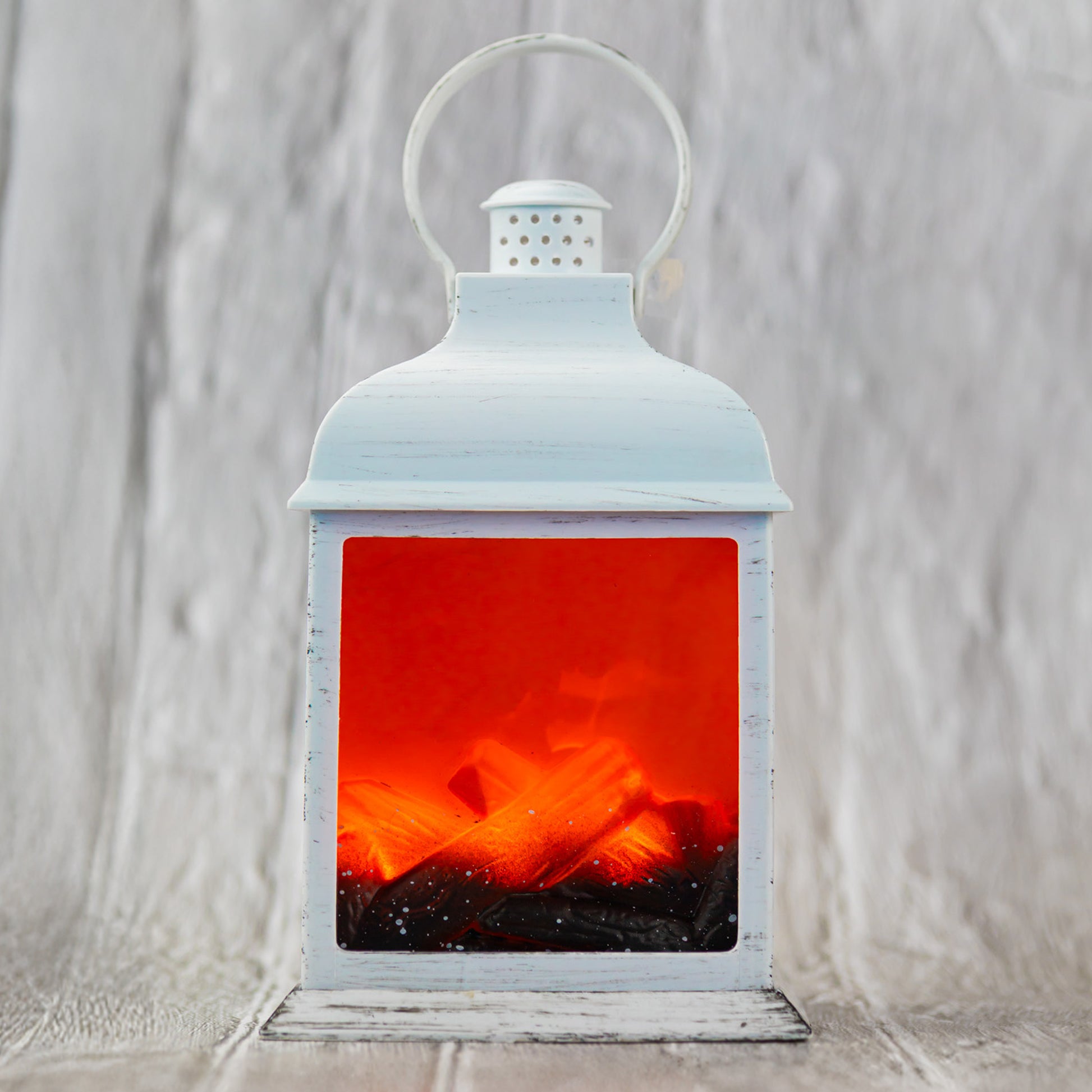 Vertical Fireplace - White LED Lantern