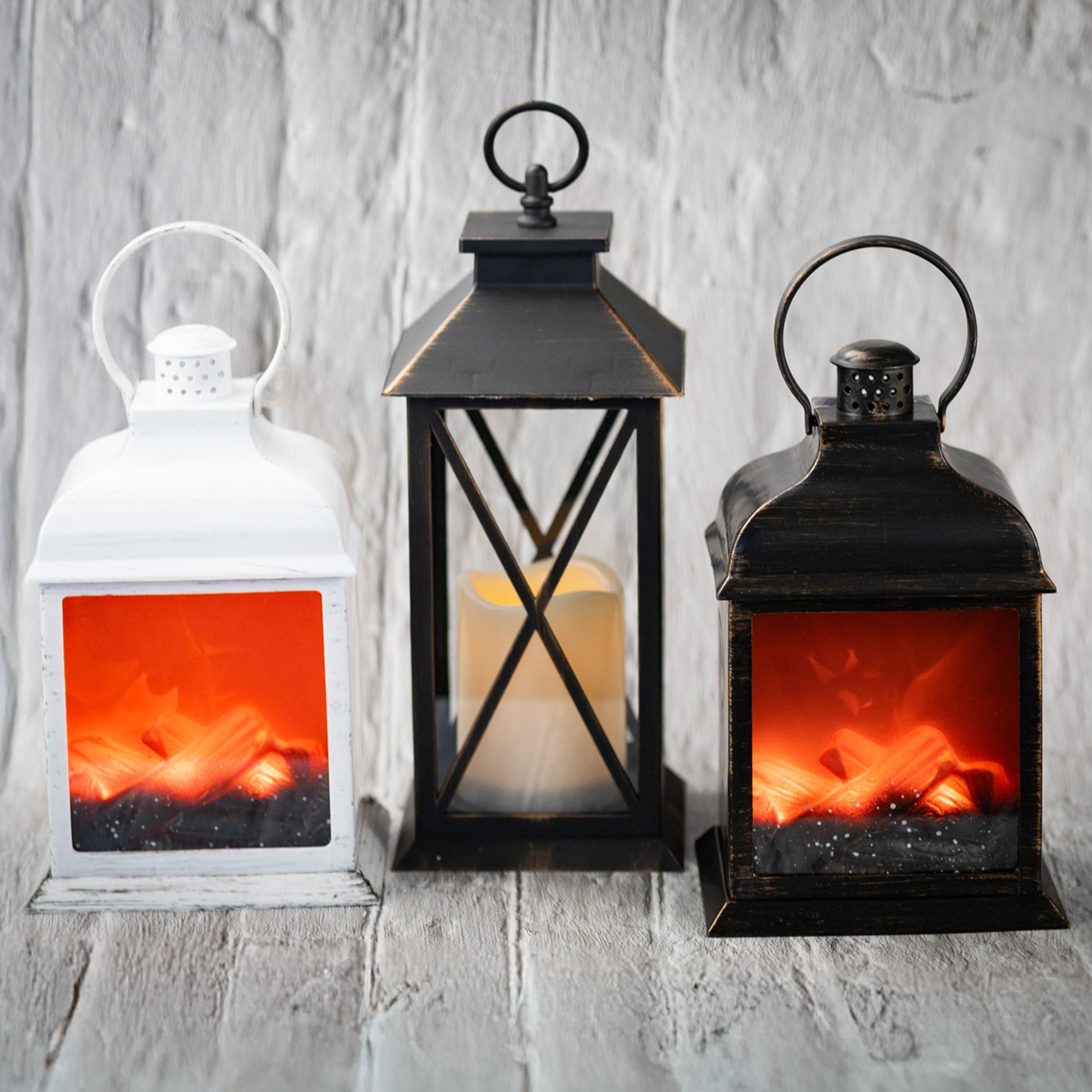 Vertical Fireplace - Gold LED Lantern