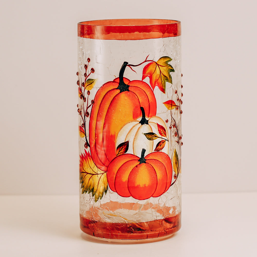 Harvest Pumpkin - Crackle Glass Pillar