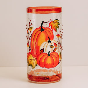 Harvest Pumpkin - Crackle Glass Pillar