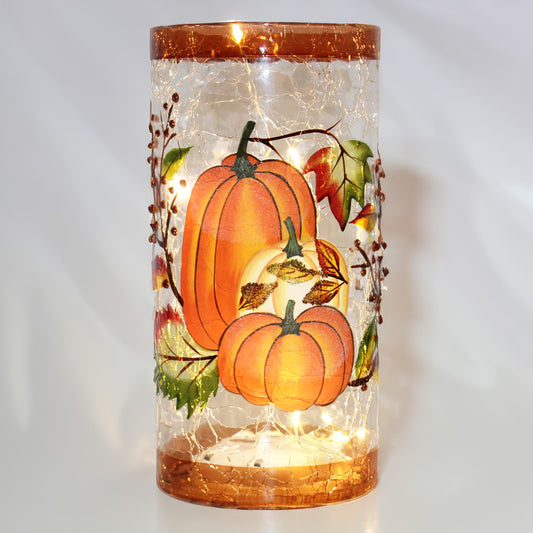Harvest Pumpkin - Crackle Glass Pillar