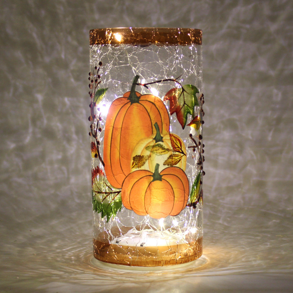 Harvest Pumpkin - Crackle Glass Pillar