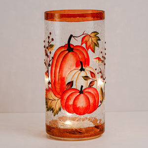 Harvest Pumpkin - Crackle Glass Pillar