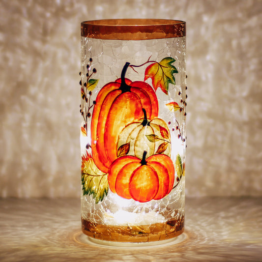 Harvest Pumpkin - Crackle Glass Pillar