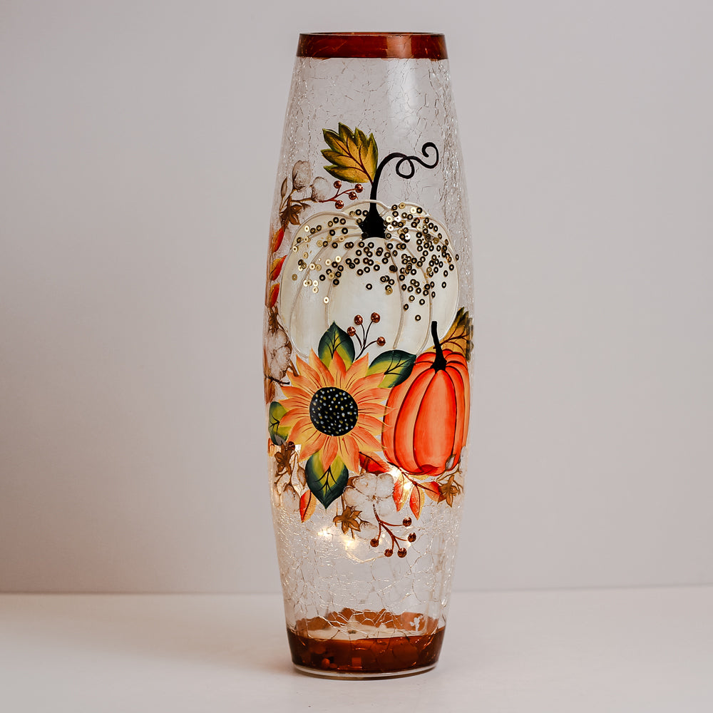 Sunflower & Pumpkin - Crackle Glass Vase