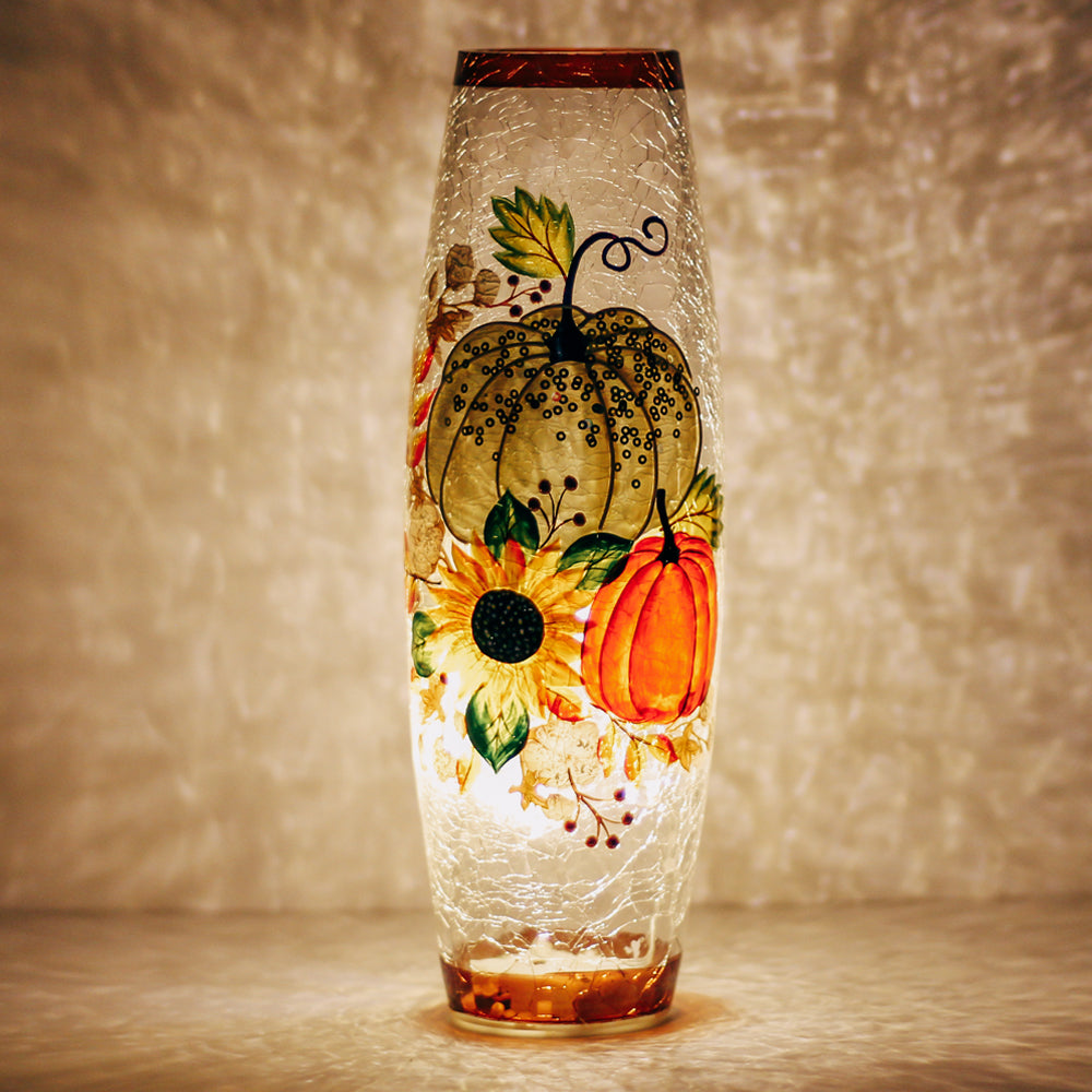 Sunflower & Pumpkin - Crackle Glass Vase