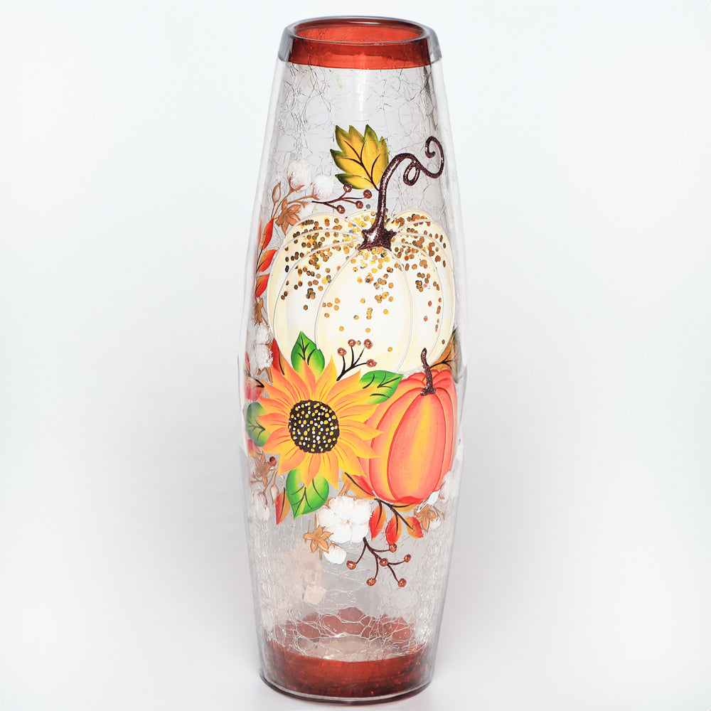 Sunflower & Pumpkin - Crackle Glass Vase