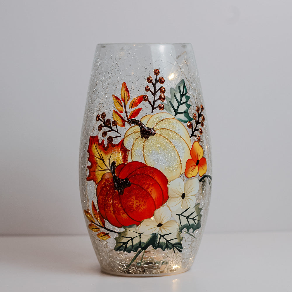 Floral Pumpkin - Crackle Glass Short Vase