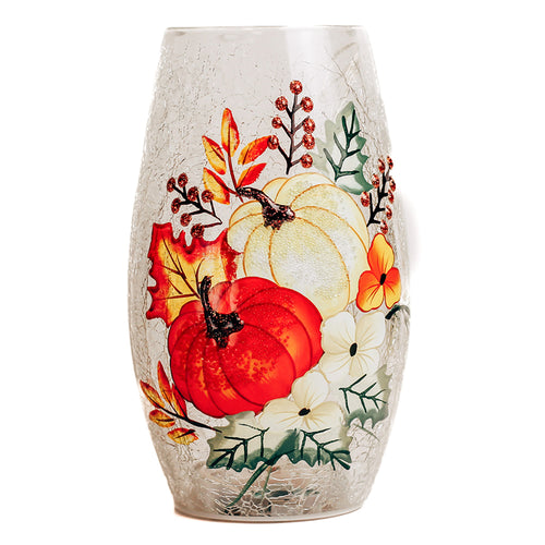 Floral Pumpkin - Crackle Glass Short Vase