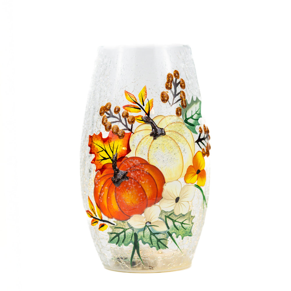 Floral Pumpkin - Crackle Glass Short Vase
