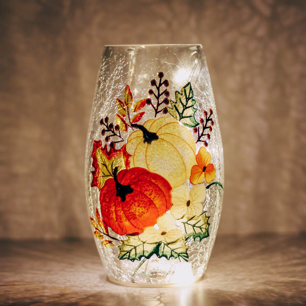 Floral Pumpkin - Crackle Glass Short Vase