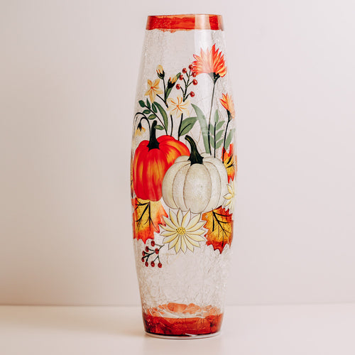 Floral Pumpkin - Crackle Glass Vase