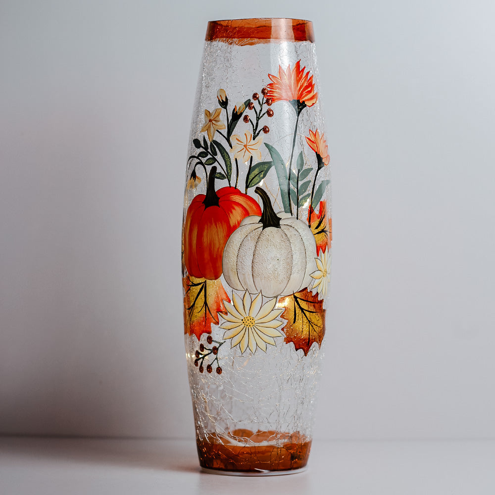 Floral Pumpkin - Crackle Glass Vase