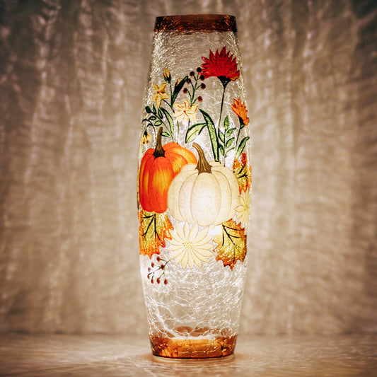 Floral Pumpkin - Crackle Glass Vase