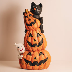 Ghost Cat Pumpkin Stack