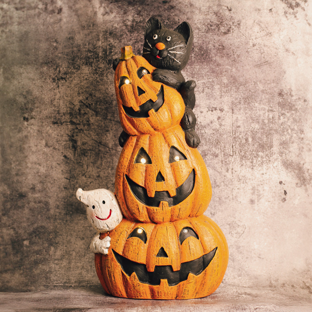 Ghost Cat Pumpkin Stack