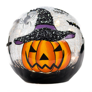 Pumpkin Witch Orb - Crackle Glass Orb