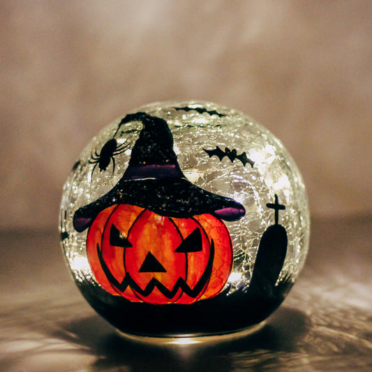 Pumpkin Witch Orb - Crackle Glass Orb