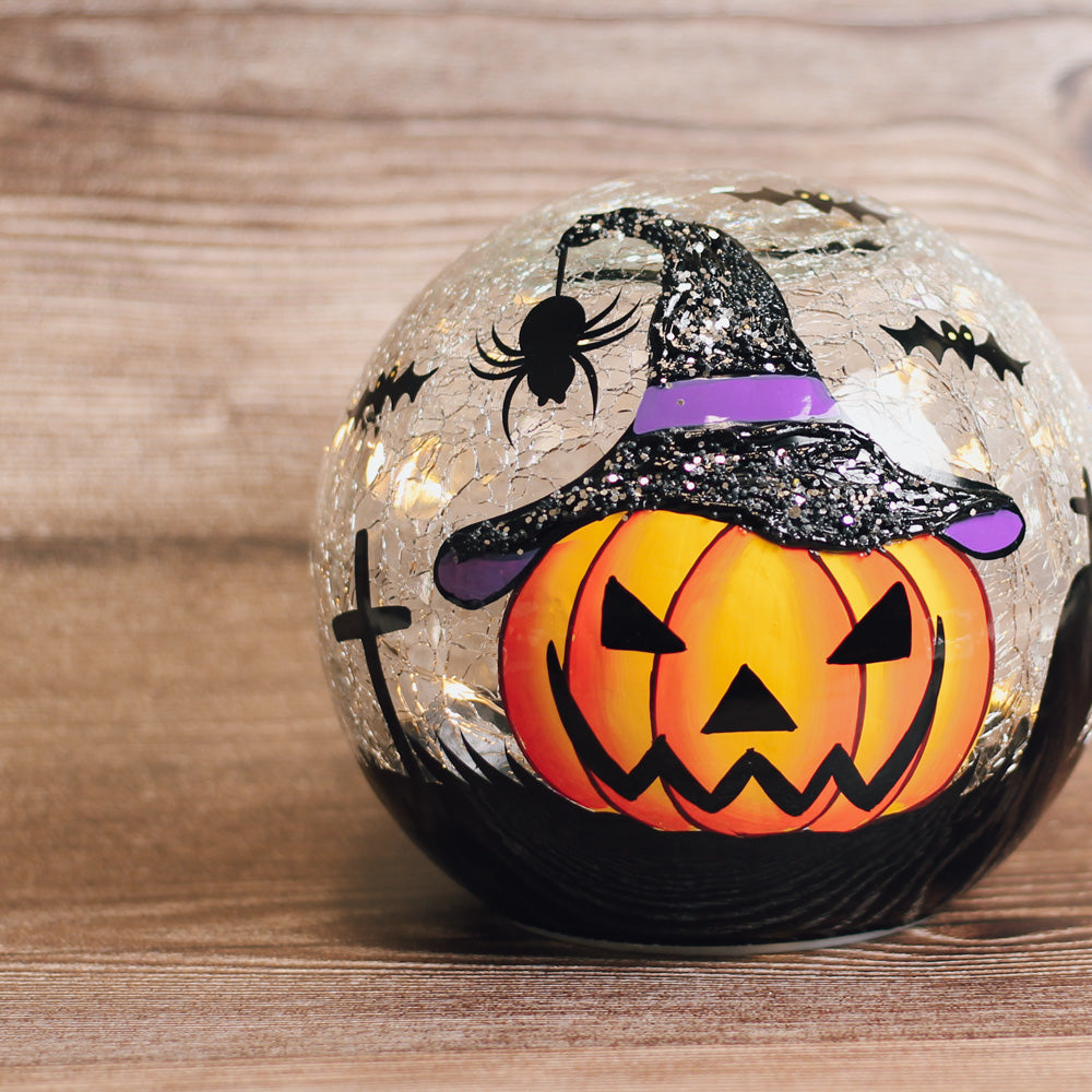 Pumpkin Witch Orb - Crackle Glass Orb