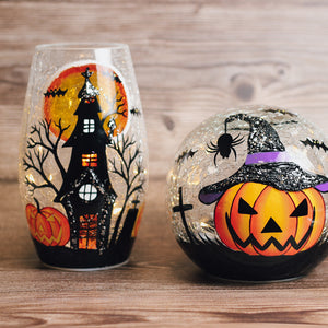 Pumpkin Witch Orb - Crackle Glass Orb