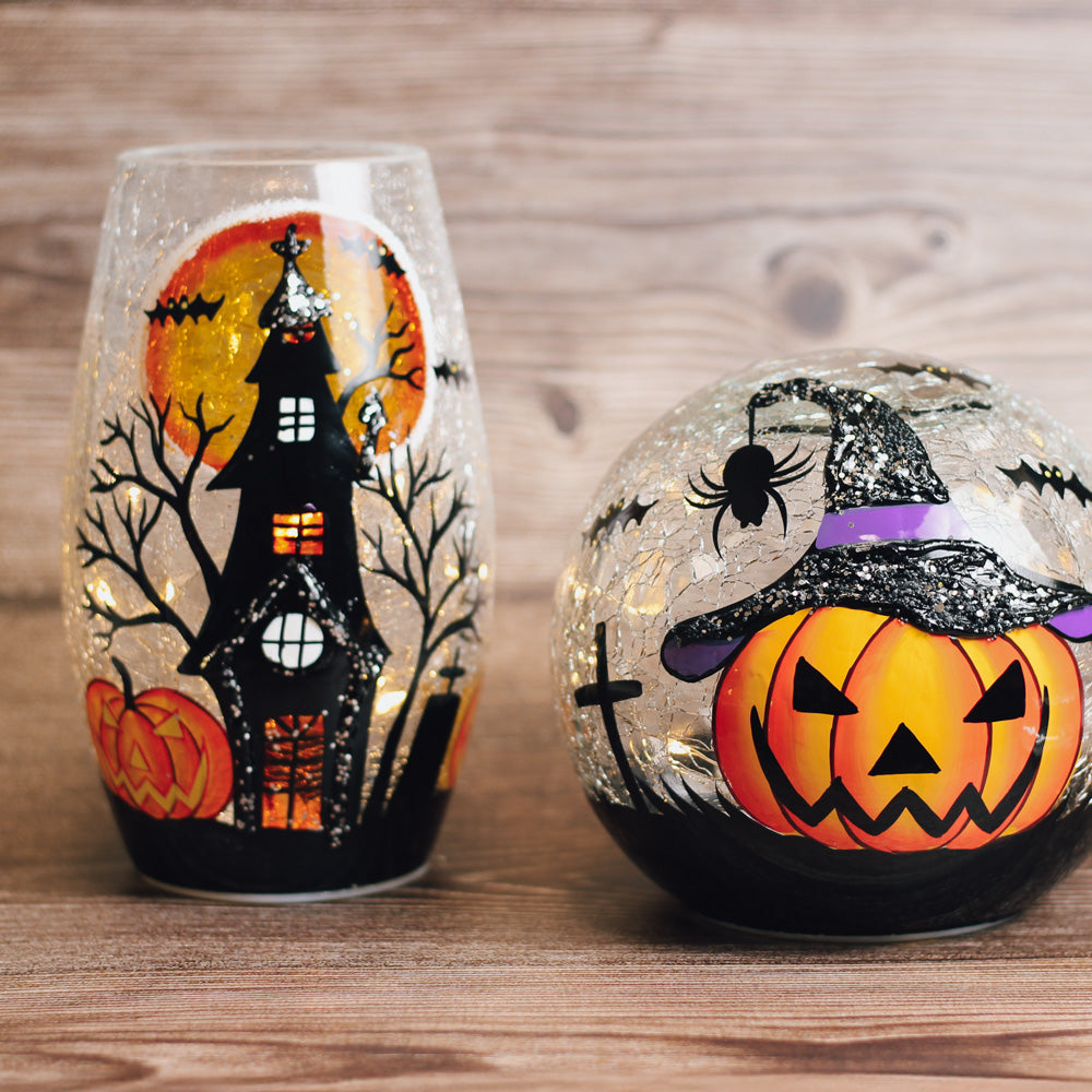 Pumpkin Witch Orb - Crackle Glass Orb