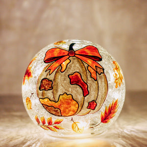 White Pumpkin Bow - Crackle Glass Orb